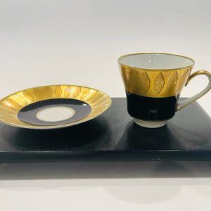 Echt Weimar Kobalt Gold Porzellan Teacup Saucer Made In German Democratic Republ